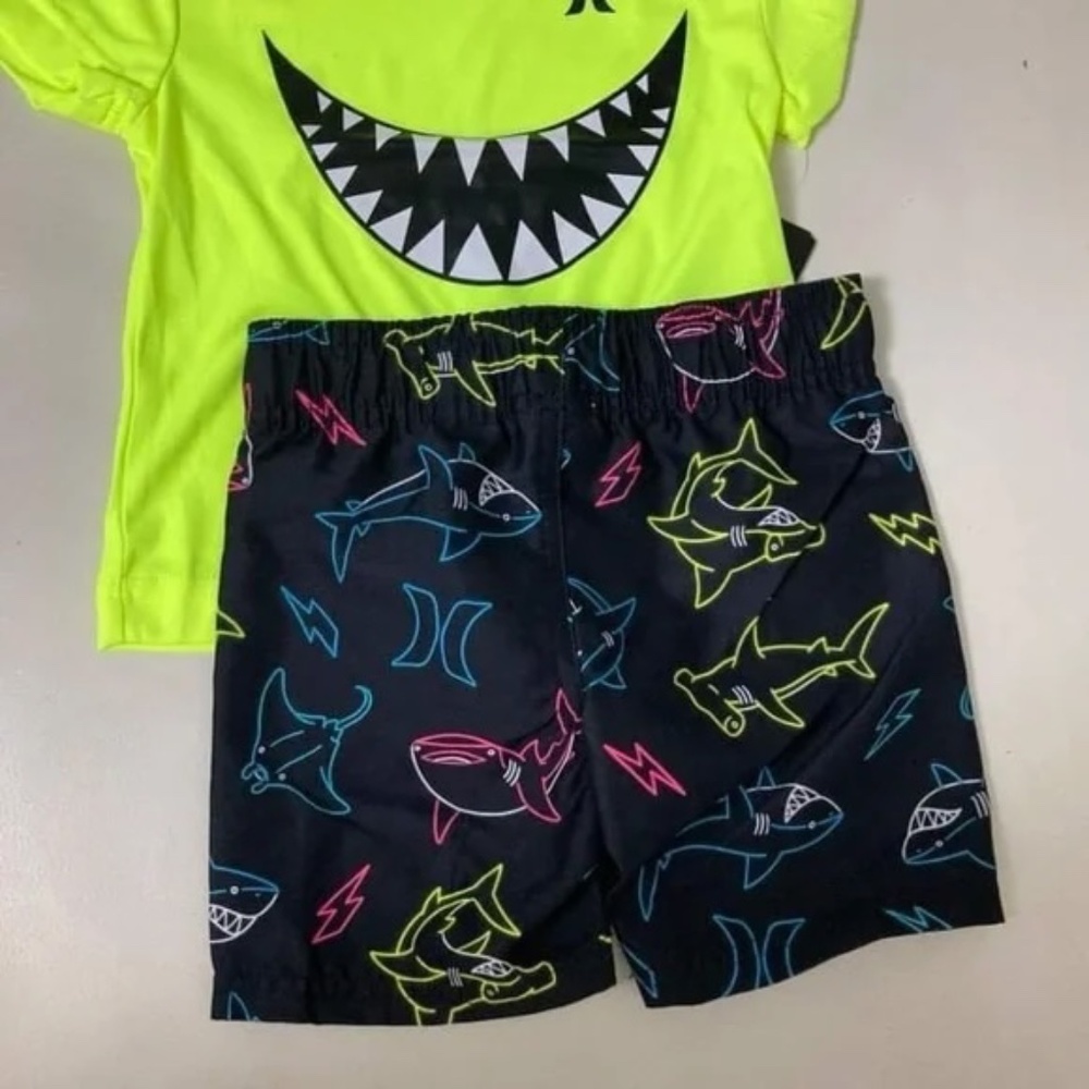 Hurley shark neon shorts top UPF 50+ active performance set 8002 - Picture 5 of 5